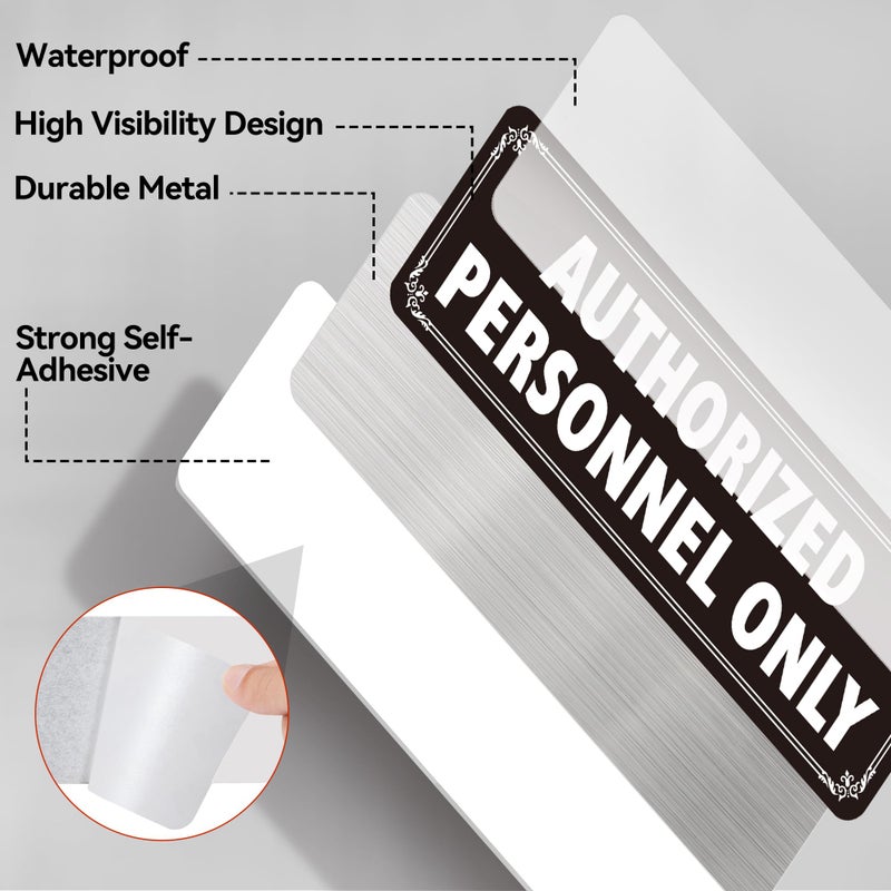 Frohllia 4 Pack Authorized Personnel Only Signs - Heavy Duty Aluminum Authorized Personnel Only Door Sign with Strong Self-adhesive, Weatherproof and Easy to Install (9x3 inches, Black) - Image 3